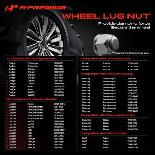 A-Premium Front & Rear 1/2-20 Wheel Lug Nuts with Socket Key, Set of 21