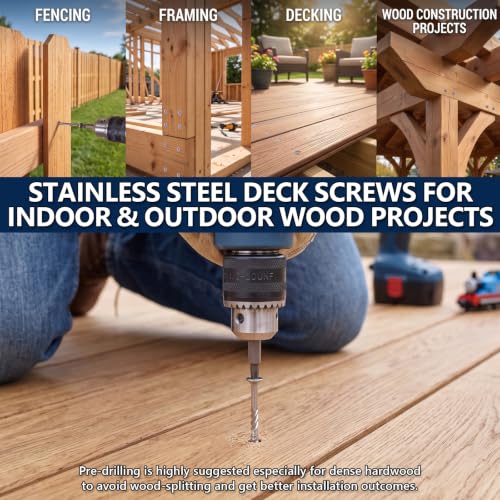#10x2 inch Stainless Steel Deck Screws 360 PCS Wood Screws with T25 Bit #10*2"-360pcs