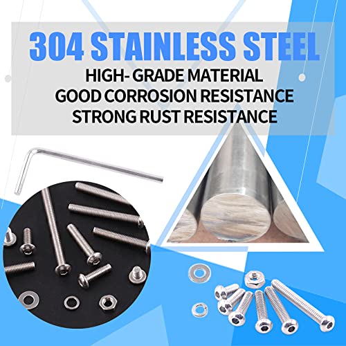 Glarks 260Pcs 13 Size M6 304 Stainless Steel Button Head Screws Hex Socket Cap Screws Bolts and Nuts Washers Assortment Kit with Hex Wrench for Machinery Furniture Car Repair M6 screw assortment kit