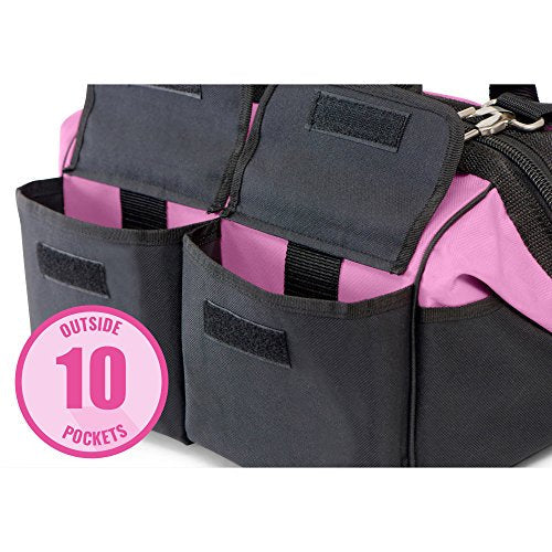 Pink Power Pink Tool Bag for Women -16" Tool Tote Bag w/ 22 Storage Pockets | Womens Small ToolBag Ladies ToolBox for Hand Tools, Power Kits & More - Womens Zipper Toolbag Caddy Organizer