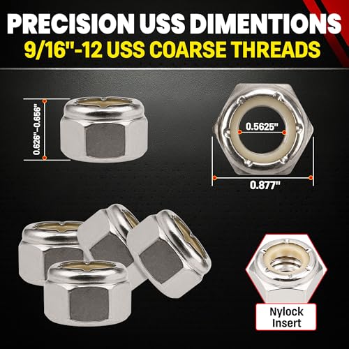 Stainless 9/16-12 Nylon Insert Lock Nuts, 304 Stainless Steel, 25 Pieces (9/16-12 Nylock)