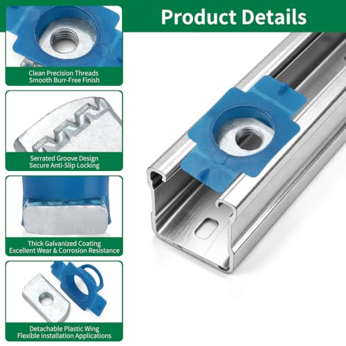 3/8"-16 Twist-Lock Strut Channel Nuts for 1-5/8" Channels, 50 Pcs 3/8"-16