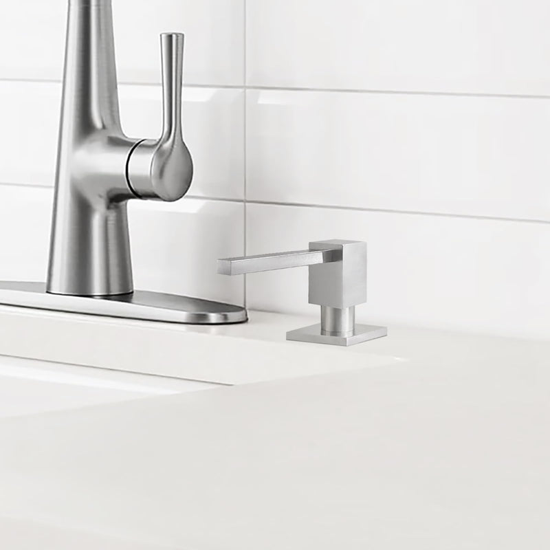 All Brass Built in Soap Dispenser for Kitchen Brushed Nickel Deck Mounted Sink soapdispenser with 17OZ Above The Counter Refillable PET Bottle Brass Pump Head Dish Soap Dispenser
