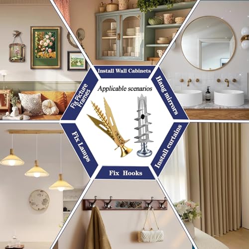 310PCS Self Drilling Drywall Anchors with Screws Kit, Wall Anchors for Drywall, 5-Sizes Metal Expansion Bolt for Dry Wall,155 PCS Sheetrock Anchors and 155 PCS Screws-No Drill Needed 310