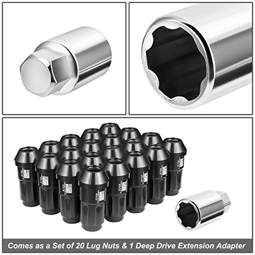 J2 Engineering J2-LN-T7-035-15-BK M12 x 1.5 T6-7075 Aluminum 50mm Closed End Lug Nuts w/Deep Drive Extension Adapter,Black