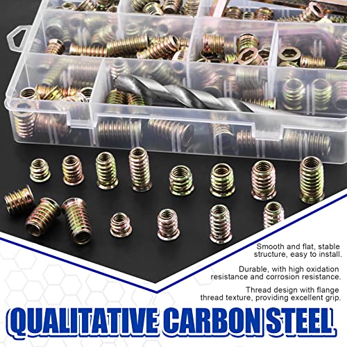 Glarks 134Pcs 1/4"-20 5/16"-18 Furniture Screw in Nut Threaded Inserts Assortment Kit, 10/12/15/20/25mm Wood Inserts Bolt Fastener Connector Hex Socket Drive with Twist Drill and Hex Wrench Set