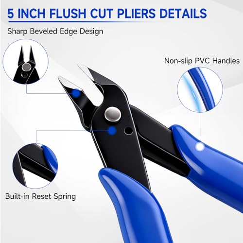 20 PCS 5 Inch Micro Flush Cutters Precision Wire Cutters Diagonal Side Cutters Nippers Sharp Zip Tie Cutter with Plastic Protective Caps for Jewelry Making, Soft Copper Wire,Heating Wire