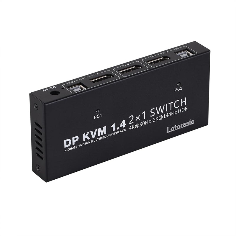 Displayport KVM Switch 1 Monitor 2 Computers, 4K@60Hz DP KVM Switch 2 in 1 Out USB KVM Switcher with 4 USB Ports, Include Desktop Controller, 2 USB Cables and Power Adapter