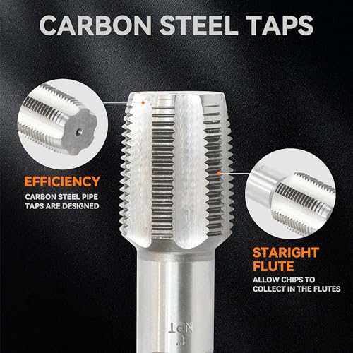 HFS(R) 6-piece NPT pipe tap set Machine Screw Imperial Tap and Die Bit Set，sizes includes 1", 3/4", 1/2", 3/8", 1/4", and 1/8" 6PCS:1", 3/4",1/2",3/8",1/4",1/8"