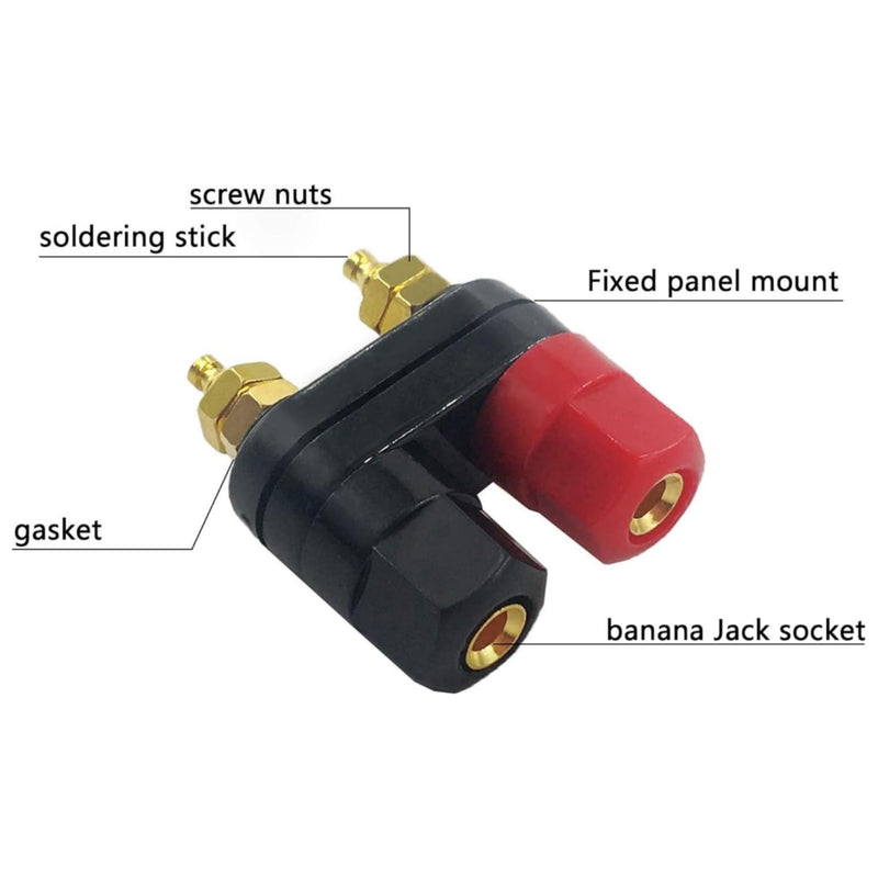 2Pcs Banana Plug Jack 2-Way Gold Plated Terminal Binding Post Power Amplifier Insulated