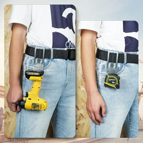 MELOTOUGH Quick Release Work Belt 1.5 Inch Web Work Tool Belt with Heavy Duty Metal Buckle, Stainless Steel Drill Belt Holder, Drill Holster for Tool Belt