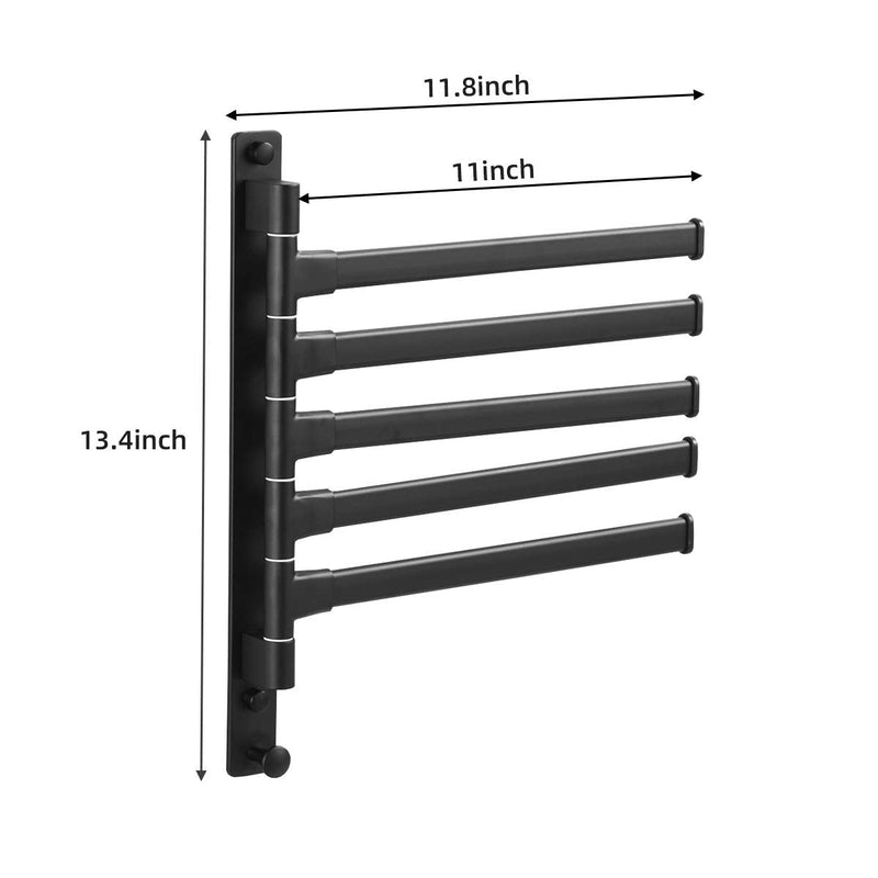 Swivel Hand Towel Bar Bathroom Swing Hanger Towel Rack Holder Matte Black Finish, Wall Mounted, 5-Arm