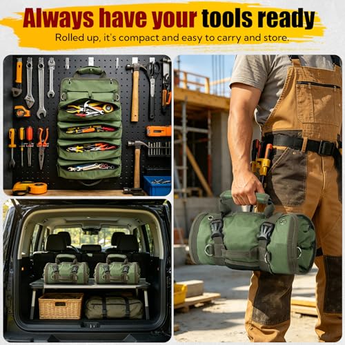 2 Pack Roll Up Tool Bag Organizer,Tool Roll Up Bag, Heavy Duty Roll Up Tool Bag for Mechanics, Electricians, Plumbers, Portable Tool Pouch for Wrenches, Screwdrivers,for Dad