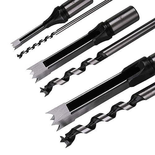 Square Hole Drill Bits for Wood,4pcs Woodworking Square Mortise Drill Bit, Mortise Chisel,1/4 Inch 5/16 Inch 3/8 Inch 1/2 Inch (All of Sizes) with Plastic Storage Case