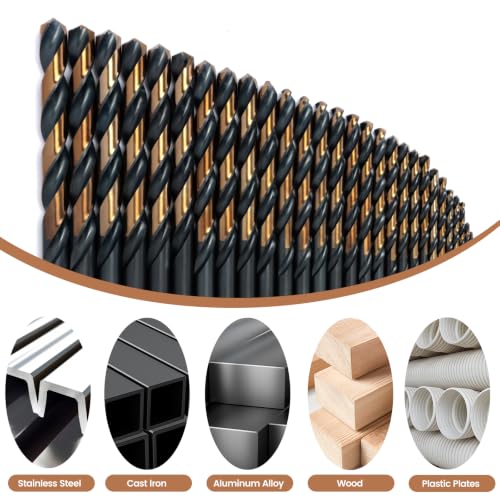 29Pcs Cobalt Drill Bit Set 1/16"-1/2", 135 Degree Tip HSS with Black and Gold Finish with Storage Case, Twist Jobber Drill Bit Kit for Cast Iron, Hard Metal, Stainless Steel, Plastic and Wood 29pcs Black Gold Drill