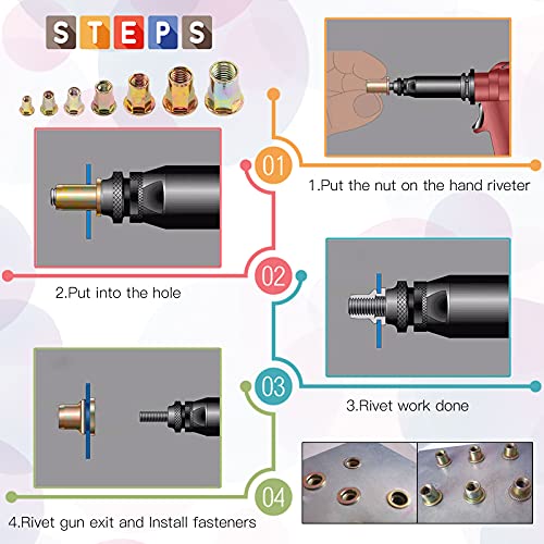 Glarks 320Pcs M3 M4 M5 M6 M8 M10 M12 Half Hex Body Flange Rivet Nuts Assortment Kit, Zinc Plated Carbon Steel Flat Head Threaded Insert Nut Rivnut Set (Rivet Nut Set) 320Pcs Rivet Nut Set
