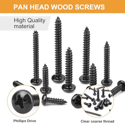 Phillips Pan Head Stainless Steel Wood Screws Assortment Kit, Sheet Metal Screws Self Tapping Screws Set, Reliable Assorted Fastener Kit with Various Length