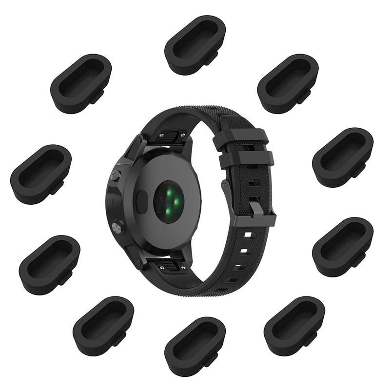 10 Pieces Charger Port Protector for Fenix 7/7S/7X 5/5S/5X Plus/6S 6 6X, Silicone Dust Plug Anti-dust Plugs Compatible for Garmin Venu 2/Vivoactive 3/4/Instinct 2/Forerunner 935/45S/245/945, Black