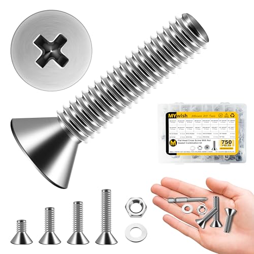 Mywish 750Pcs #6-32#8-32#10-24 1/4-20" Nuts and Bolts Assortment Kit & 800Pcs M2 Metric Screw Assortment,304 Stainless Steel Bolts and Nuts Kit, Phillips Flat Head Assorted Screws