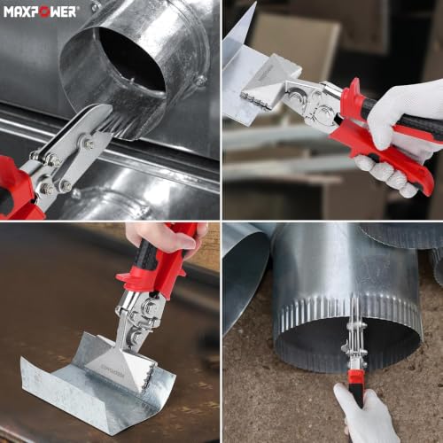 MAXPOWER Sheet Metal Hand Seamers, 5 Blades Pipe Crimper and 3-inch Straight Jaw Sheet Metal Bender with Ergonomic Soft Grip Handle 3" straight + pipe crimper