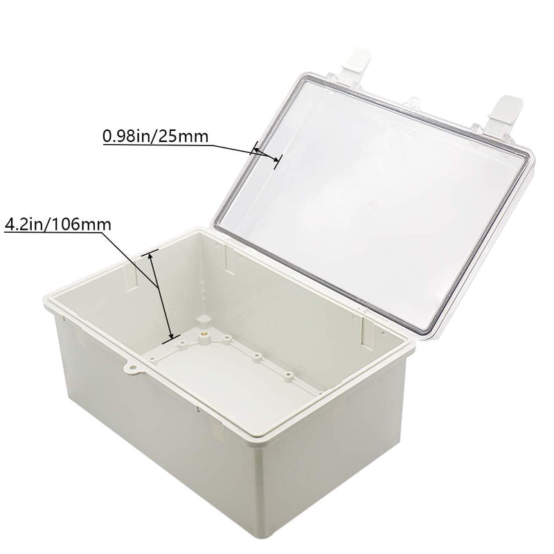 Zulkit Junction Box ABS Plastic Dustproof Waterproof IP65 Electrical Boxes Hinged Shell Outdoor Universal Project Enclosure Clear Cover with 2 Cable Glands 11.4 x 7.5 x 5.5 inch(290x190x140mm) 11.42" x 7.48" x 5.51"