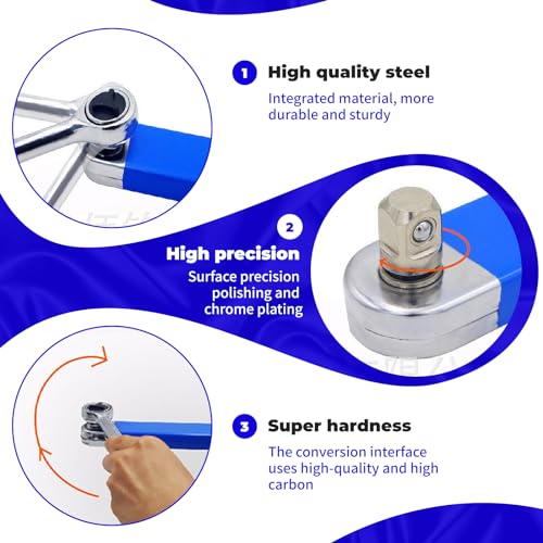 Pro Zero Offset Extension Wrench,Extended Universal Ratchet Wrench,Multifunctional Tight Reach Extension Wrench Set With 1/2",1/4" And 3/8" Square Drive Adapters,Wrench Extender Tool (2PCS)
