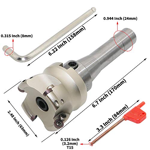 2.5 Inch Face Milling Cutter Holder EMR 5R 63MM CNC end Milling Cutter + R8-FMB22 Shank Face Shell Mill Arbor + 4pcs RPMW1003 Carbide Inserts + 8mm Hexagon Wrench + T15 Wrench CNC Machine Tools