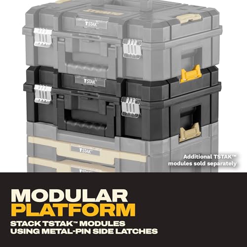 DEWALT Tool Box TSTAK II, 13 In. Flat Top Tool Storage Case, Stackable Organizer Hard Case Portable Toolbox, Heavy Duty, Holds Up To 66 lbs (DWST17807) 1 Count (Pack of 1) Flat Top Toolbox