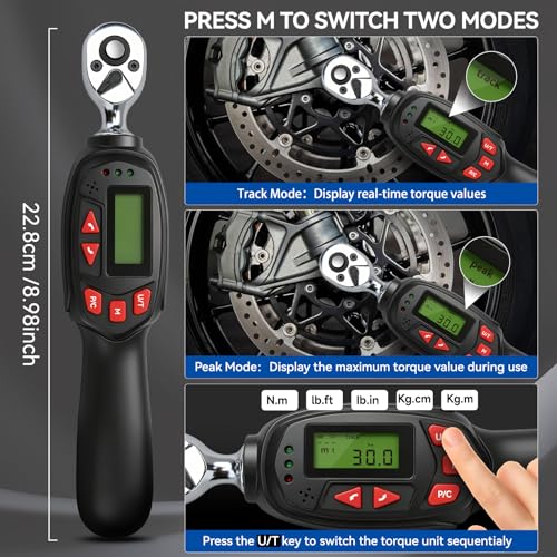 DISEN 1/4" Digital Torque Wrench Set 5-25 N.m 13pcs Sockets Extension Bar