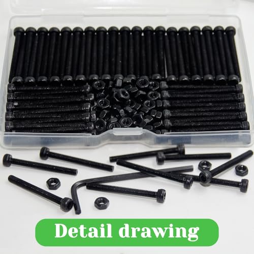 140Pcs M3 x 30mm Hex Socket Head Cap Screws Bolts, Carbon Steel, Black Oxide Finish, Allen Socket Drive, Full Threads,with Hex Spanner M3 x 30-140Pcs