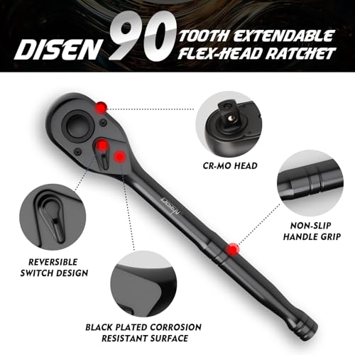 DISEN 3PCS Black Ratchet Wrench Set, 1/2", 3/8", 1/4" Drive 90-Tooth Drive 3 pieces Standard Ratchet Set - Standard Handle