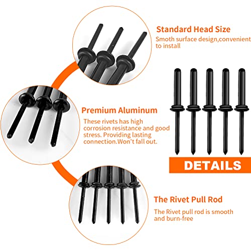 50PCS 3/16" x 1" Tri Grip Rivets Black & 50PCS 3/16" x 1" Tri Grip Rivets Silver, Tri-fold Marine Decorative Pop Rivets with Waterproof O Rings,Tri-Grip Rivets for Boat Canoe