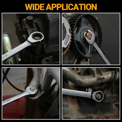 DEKOPRO 12-Piece Ratcheting Wrench Set 8-19mm Metric Standard, Fixed Head Combination Wrenches Set with Rack Organizer, Cr-V Steel, 12 Point 72 Teeth Metric-12 pcs