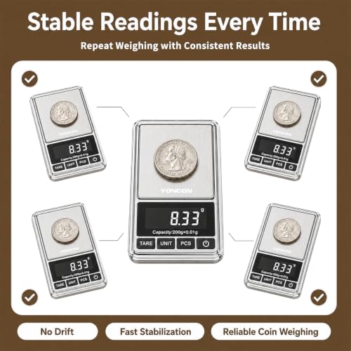 Digital Coin Scale, Gram Scale 0.01g Accuracy for Coin Collectors, Bank Tellers and Home Use, Ideal Scale for Gold and Jewelry, 200g Capacity with Calibration Weight