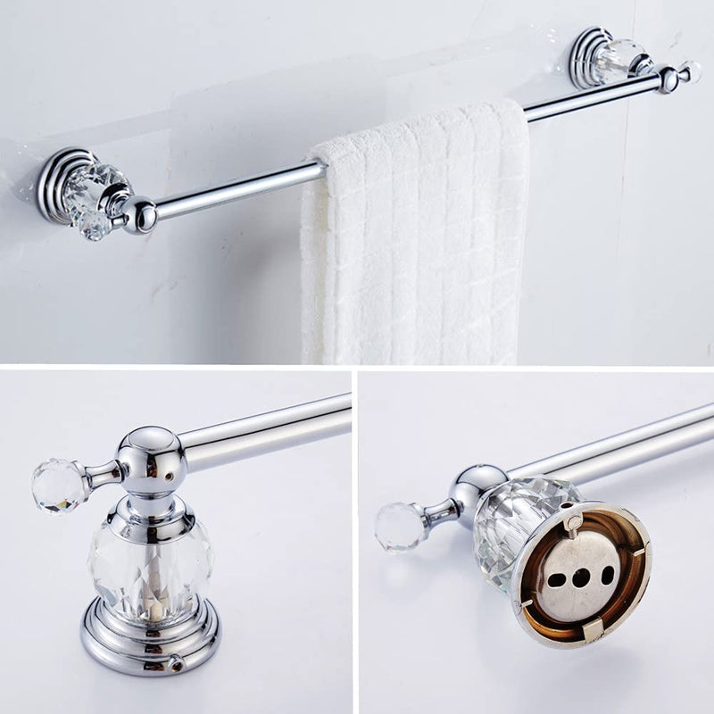 WOLIBEER Crystal Bathroom Accessories, Chrome 24 Inch Towel Bar Set Polished Brass Toilet Paper Holder Towel Ring Coat Hooks Bathroom Hardware 4 Pieces Wall Mounted Silver
