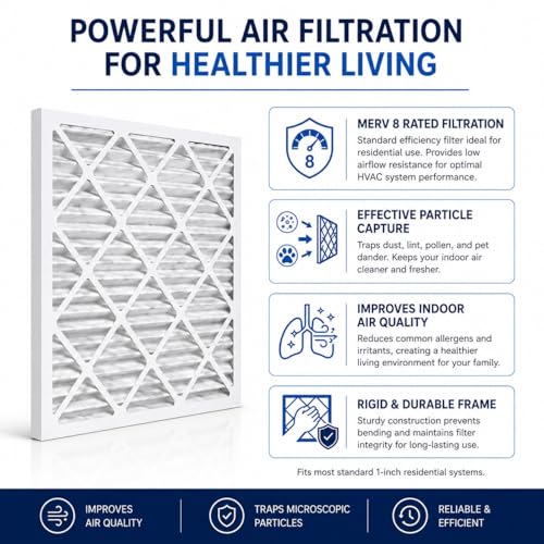 ORAKAA 20x25x1 Inches Air Filter MERV 8, AC Furnace Air Filter Replacement, Pleated HVAC Filters for Home, Dust Pollen Lint Dander, Premium Quality - 2 Pack 20" x 25" x 1"