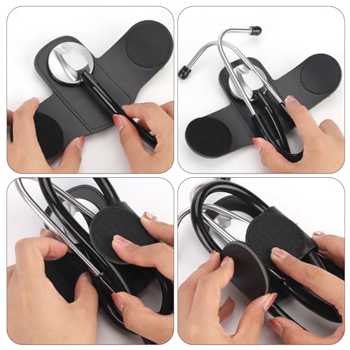 Stethoscope Holder, Soft Leather Stethoscope Holder with Clip, Easy to Remove and Carry Stethoscope Accessories for Doctors, Nurses, Paramedics (Black)
