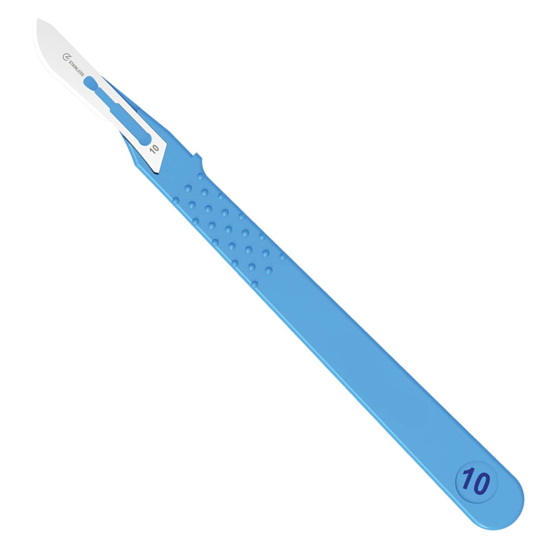 Gima - Sterile stainless steel scalpels, ABS handle, single use, standard, No. 10, 10 individually wrapped scalpels. Standard - 10 scalpels n° 10