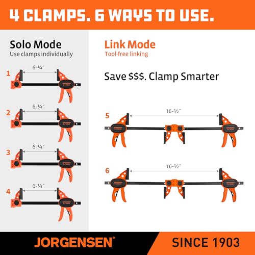 Jorgensen 6" Bar clamps for woodworking - 4-Pack 4 Count (Pack of 1) Clamp Set