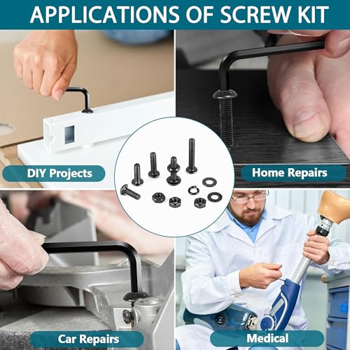 621PCS Black M5 Button Head Hex Socket Cap Screws, M5x8/10/12/14/16/18/20/25/30/35/40mm Metric Screws Bolts Nuts Washers Assortment Kit with Wrench,12.9 Grade Carbon Steel,Black Oxide Finish Black M5 Screws