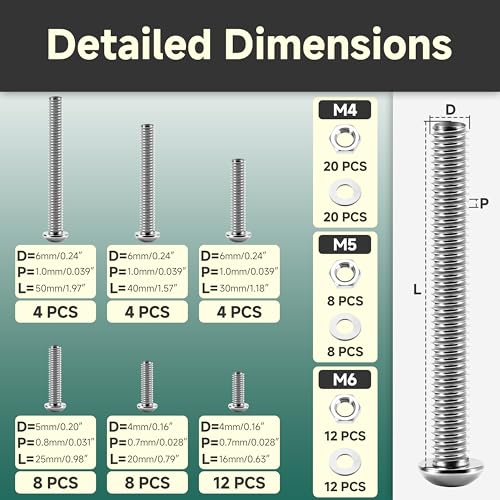 120Pcs Metric Bolt Assortment Kit M4 M5 M6 & 800Pcs M2 Screw Assortment Bolts and Nuts Kit, Machine Screws and Nuts with Lock & Flat Washers, 304 Stainless Steel Button Head Socket Cap Screws