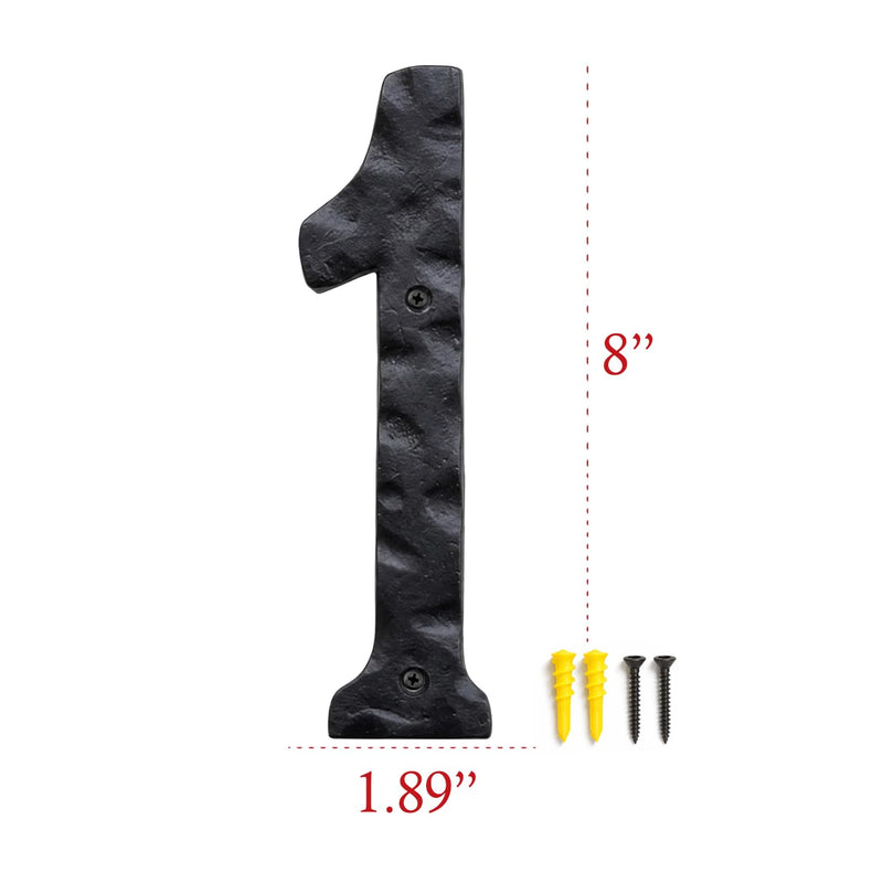 NACH House Numbers for Outside, 8 inch Black Address Numbers for House - Number 1 - Rustic Numbers for Outside with Mounting Hardware