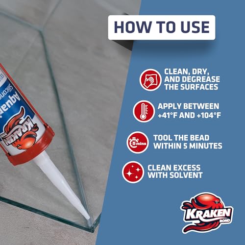 Kraken Bond Aquarium Silicone Sealant Clear - (2x10.1 fl. oz.) 100% Waterproof Aquarium Safe Silicone, Non-Toxic Fish Tank Safe Sealant, Fast Curing and Strong Adhesion, 2 Pack
