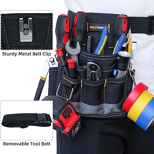MELOTOUGH Pocket Tool Pouch Tool Belt Pouches with Belt Clip Utility Mini Tool Organizer Pouch + Electrician Tool Pouch Tool Belt Pouches with Belt Clip, Electrical Tape Chain