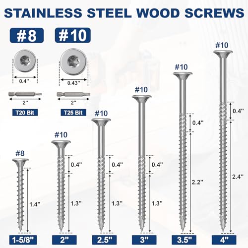 #10 x 3 Stainless Steel Deck Screws, 150Pcs 410 Grade Stainless Steel #10 × 3" 150