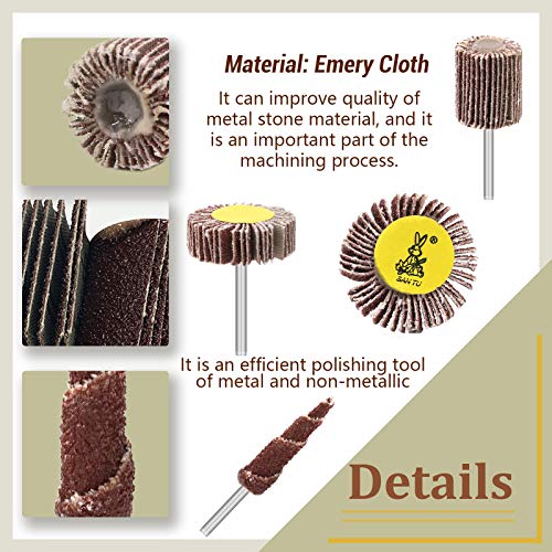 Swpeet 70Pcs Polishing Wheel Assortmen Kit with Shank, Include 20Pcs 2" Wool Buffing Pads 50Pcs Abrasive Sanding Flap Wheel, for Polishing and Buffing Projects