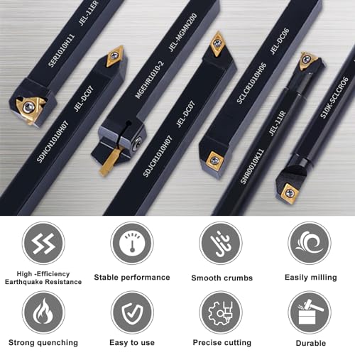 3/8" 10mm Indexable Lathe Turning Tool 21Pcs Kit for Turning 7pcs 3/8" 10mm Shank +14pcs Inserts