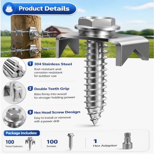 Fence Staples 100Pcs 304 Stainless Steel Reusable Drill Fasteners 100