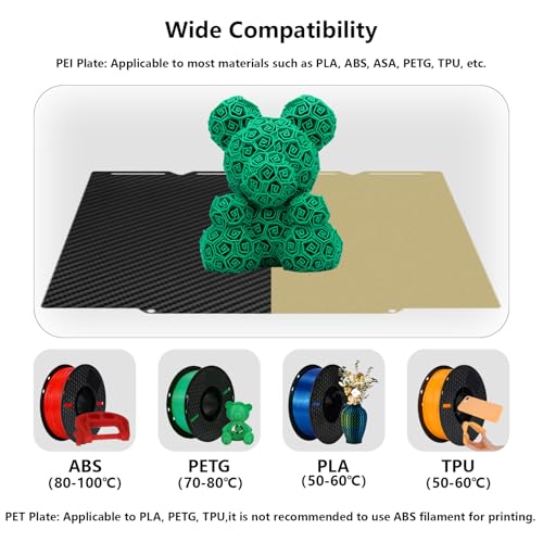 Double Side PEI + PET Build Plate for Snapmaker U1, 3D Printer Textured PEI + Glossy PET Dual-Sided Build Plate Print Bed for U1 276x293mm PEI+PET