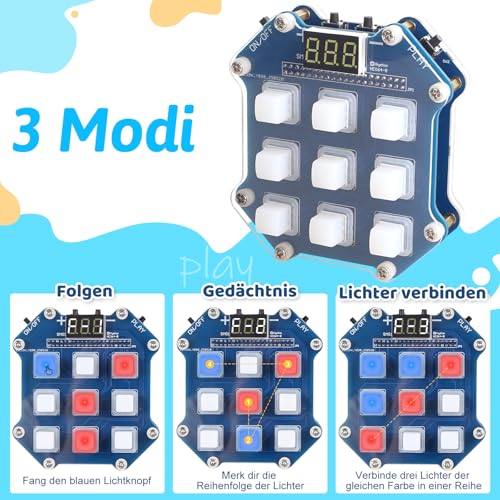 3-in-1 Electronic Game Soldering Kit for Teenagers Adults | Memory, reaction & speed modes, LED soldering kits, mint soldering set kit, interactive game